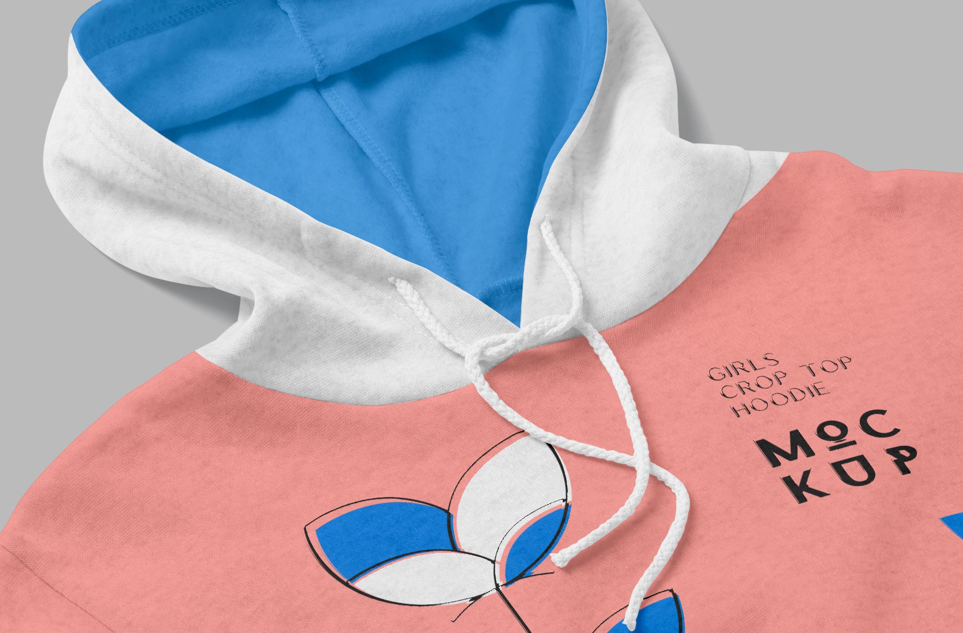 Close-Up of Girls Crop Top Hoodie Mockup with Details