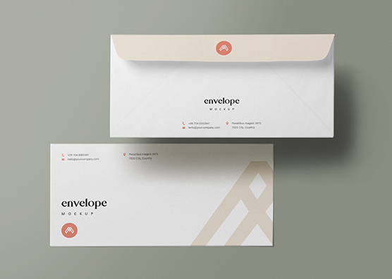 Modern DL Envelope mockup Front and Back