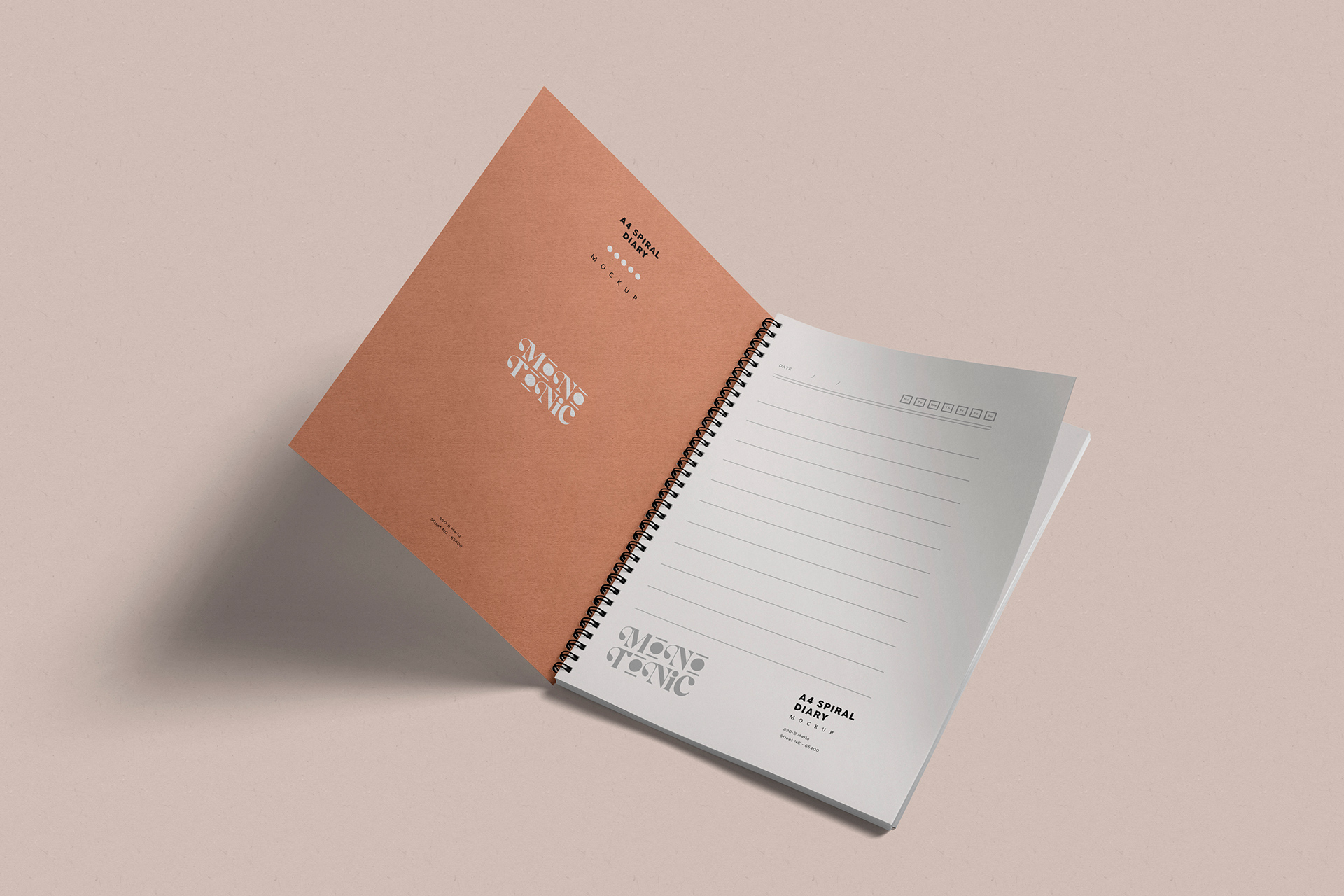 A4 Spiral Notebook mockup Open Page View