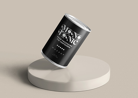 Levitating Tin Food Can Mockup on Display