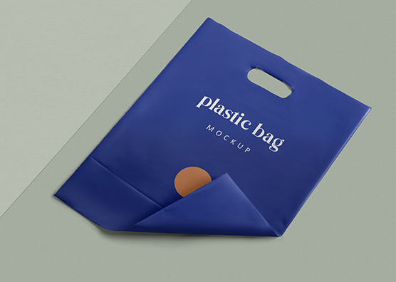 Curled Plastic Shopping Bag Mockup