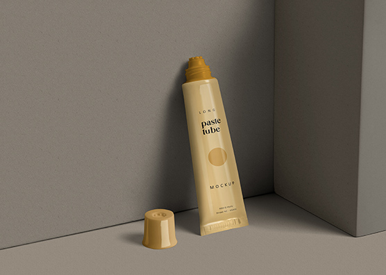 Open Cap Long Paste Tube Mockup