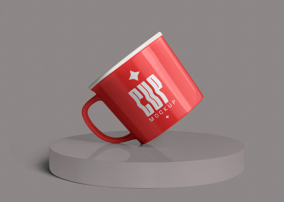 Tilted Ceramic Mug Mockup on Pedestal