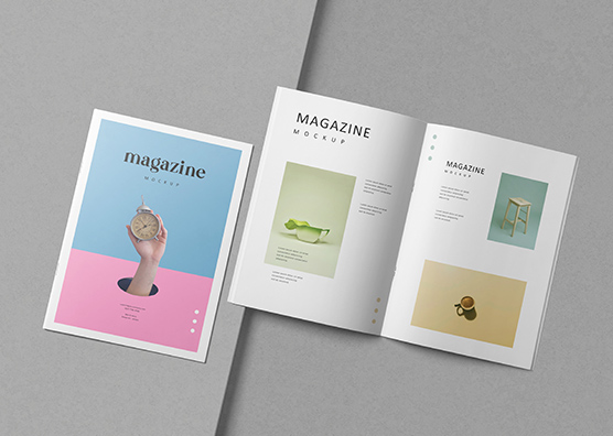 Flat Lay Magazine Mockup – Cover and Inside Pages