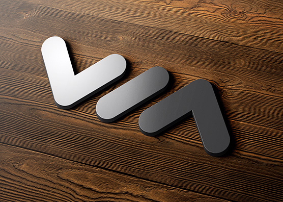 3D Silver & Black Logo Mockup on Wooden Background