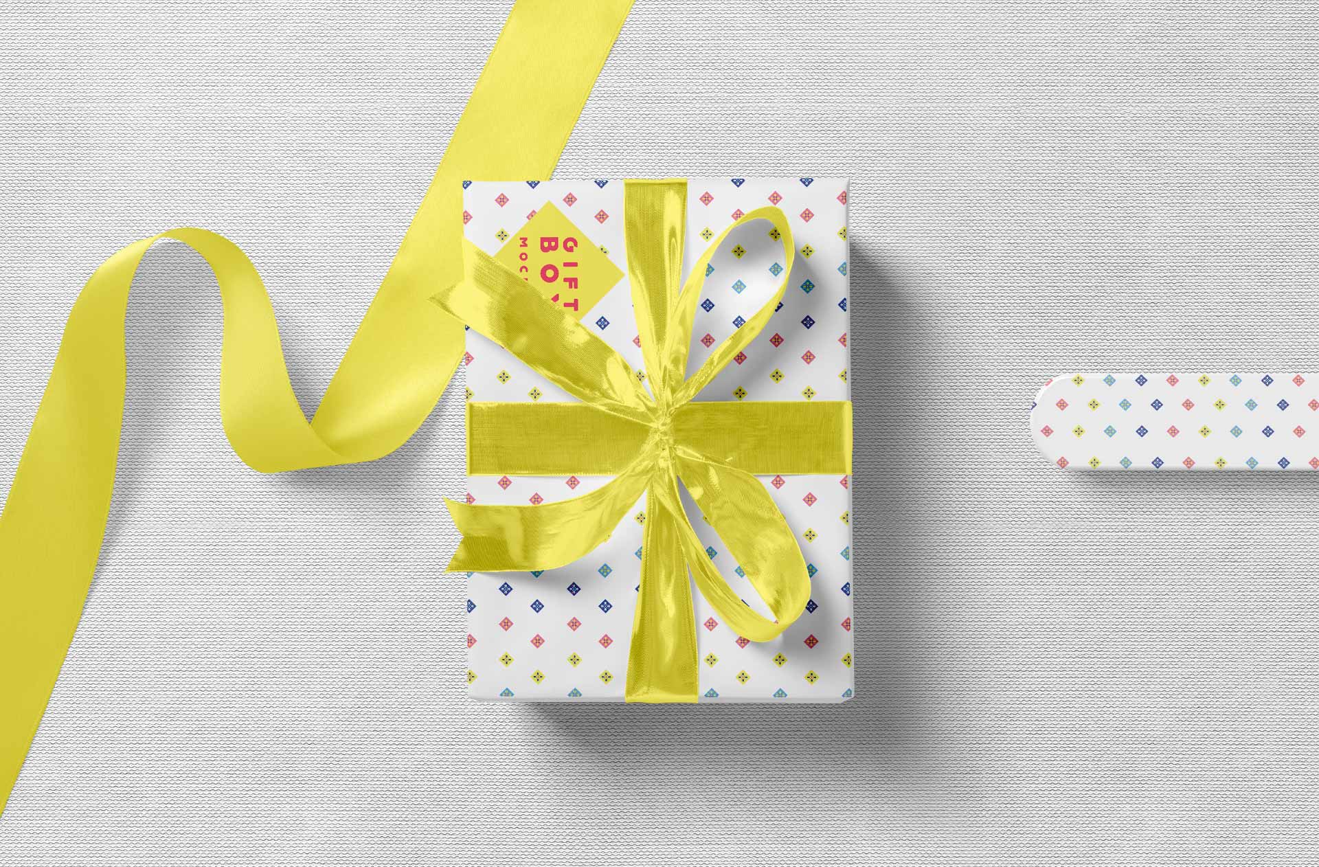 Premium Gift Box Mockup with Ribbon – Front View