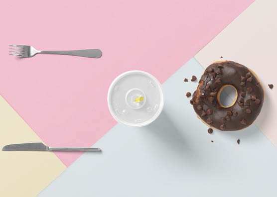 Flat Lay Paper Cup Mockup with Donut