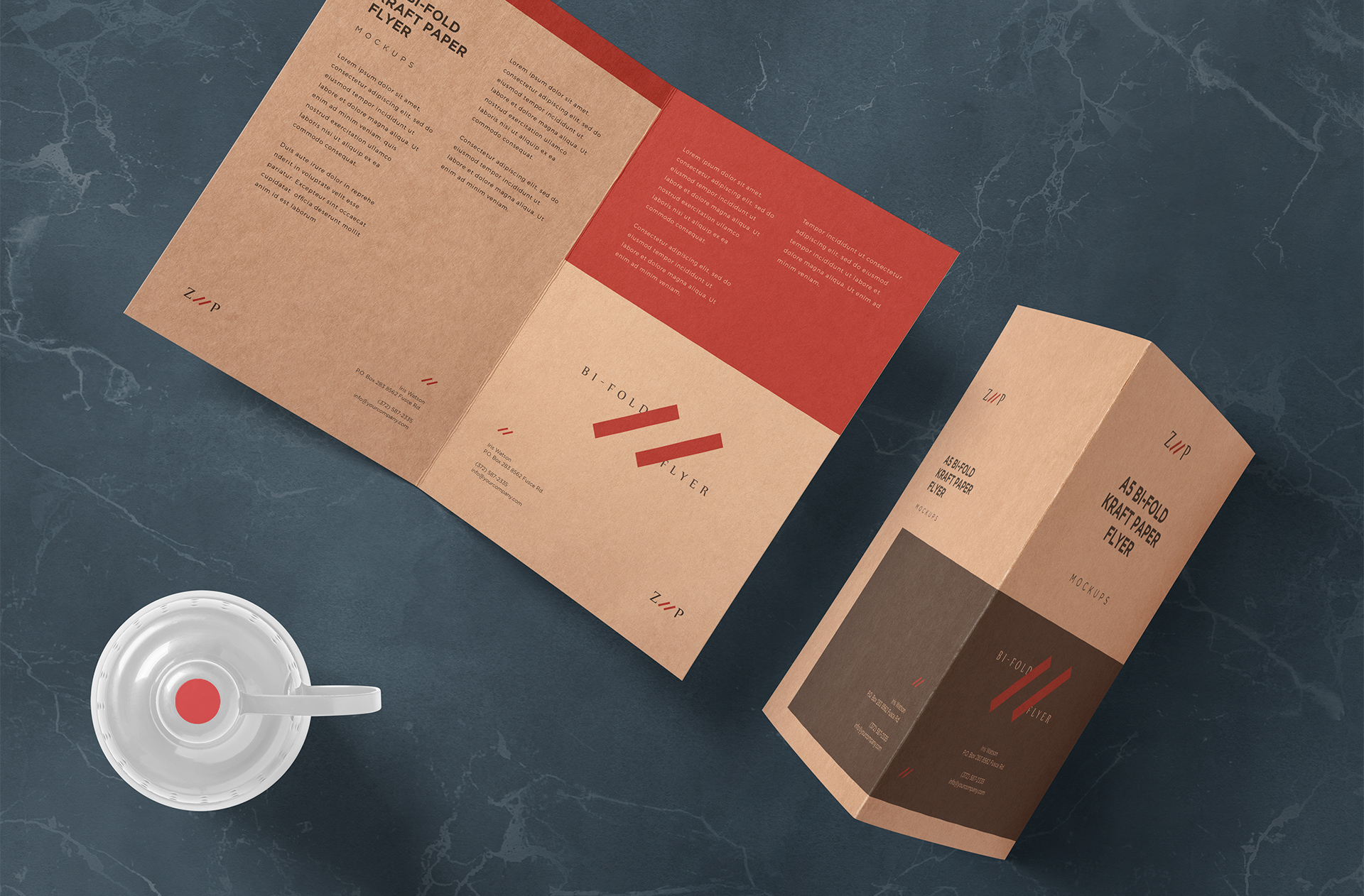 Professional A5 Bi-Fold Kraft Paper Flyer Mockup – Customizable