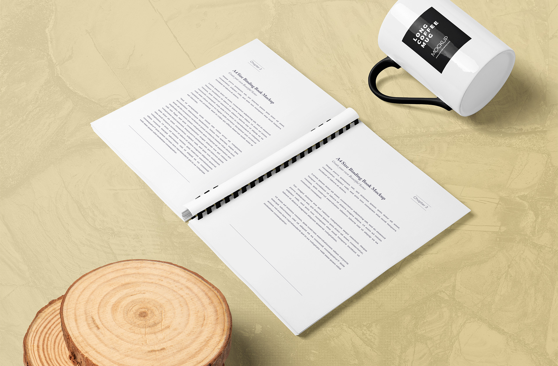 Flat Lay Spiral Binding Book Mockup with Clean Layout