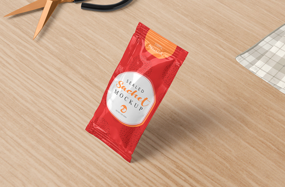 Floating Sachet Mockup – Customizable PSD