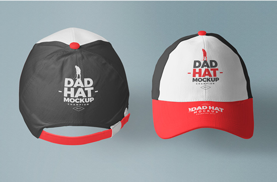 Front and Back Dad Hat Mockup with Adjustable Strap