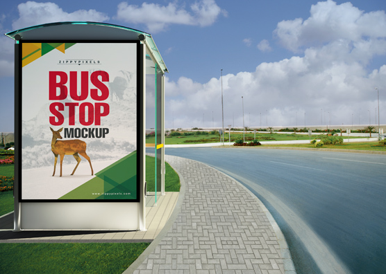Highway Bus Stop Mockup – Roadside Billboard Display