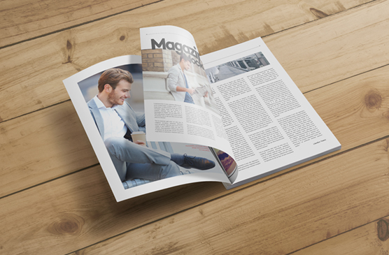 Realistic Open Magazine Mockup with Page Turn