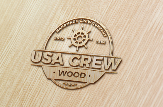 USA Crew Wood Logo Mockup – Marine Style