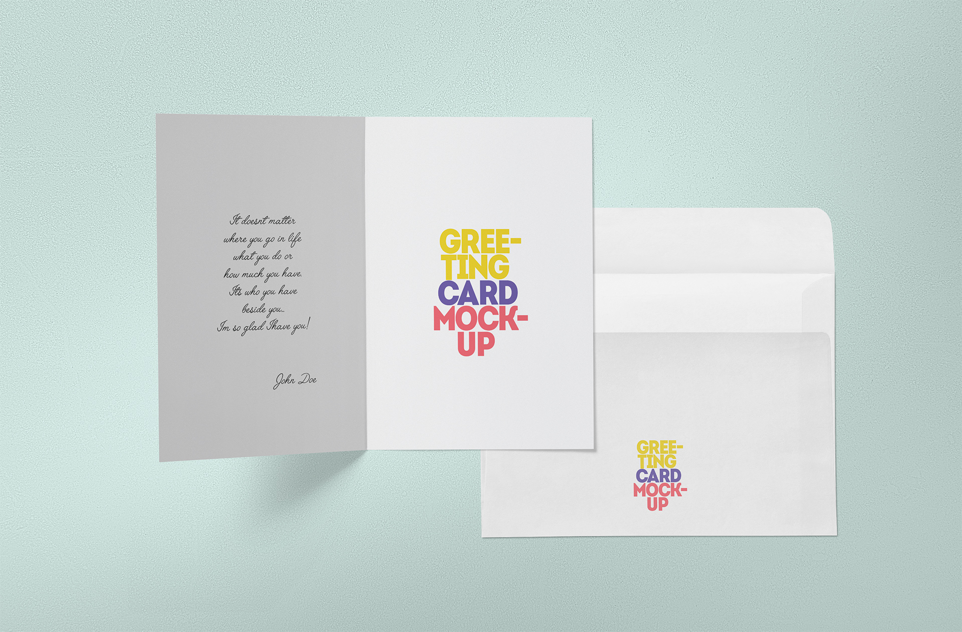 Open Greeting Card Mockup with Matching Envelope