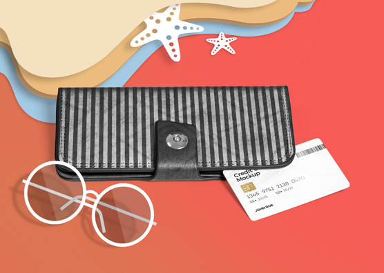 Credit Card Mockup with Wallet and Accessories