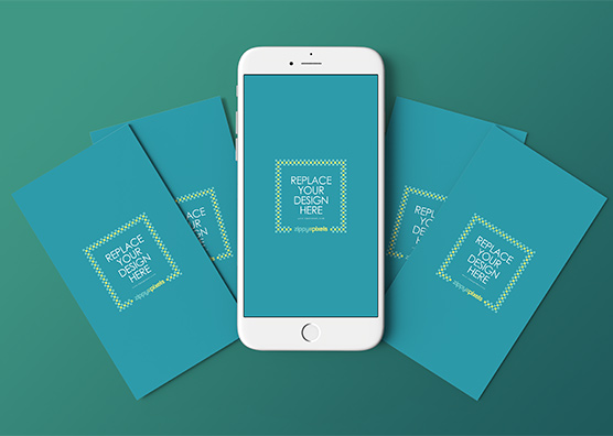 Vertical Smartphone with Business Cards Mockup