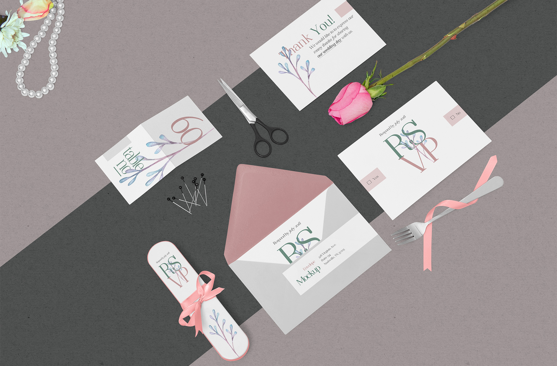 Romantic Wedding Invitation Suite Mockup