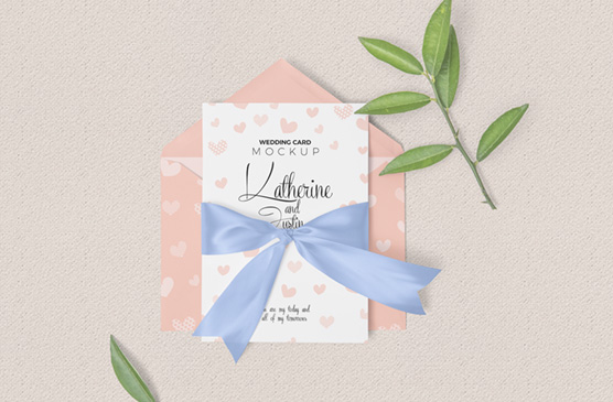 Floral Wedding Card Mockup with Envelope
