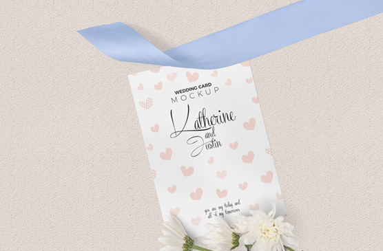 Classic Wedding Invitation Mockup with Elegant Ribbon