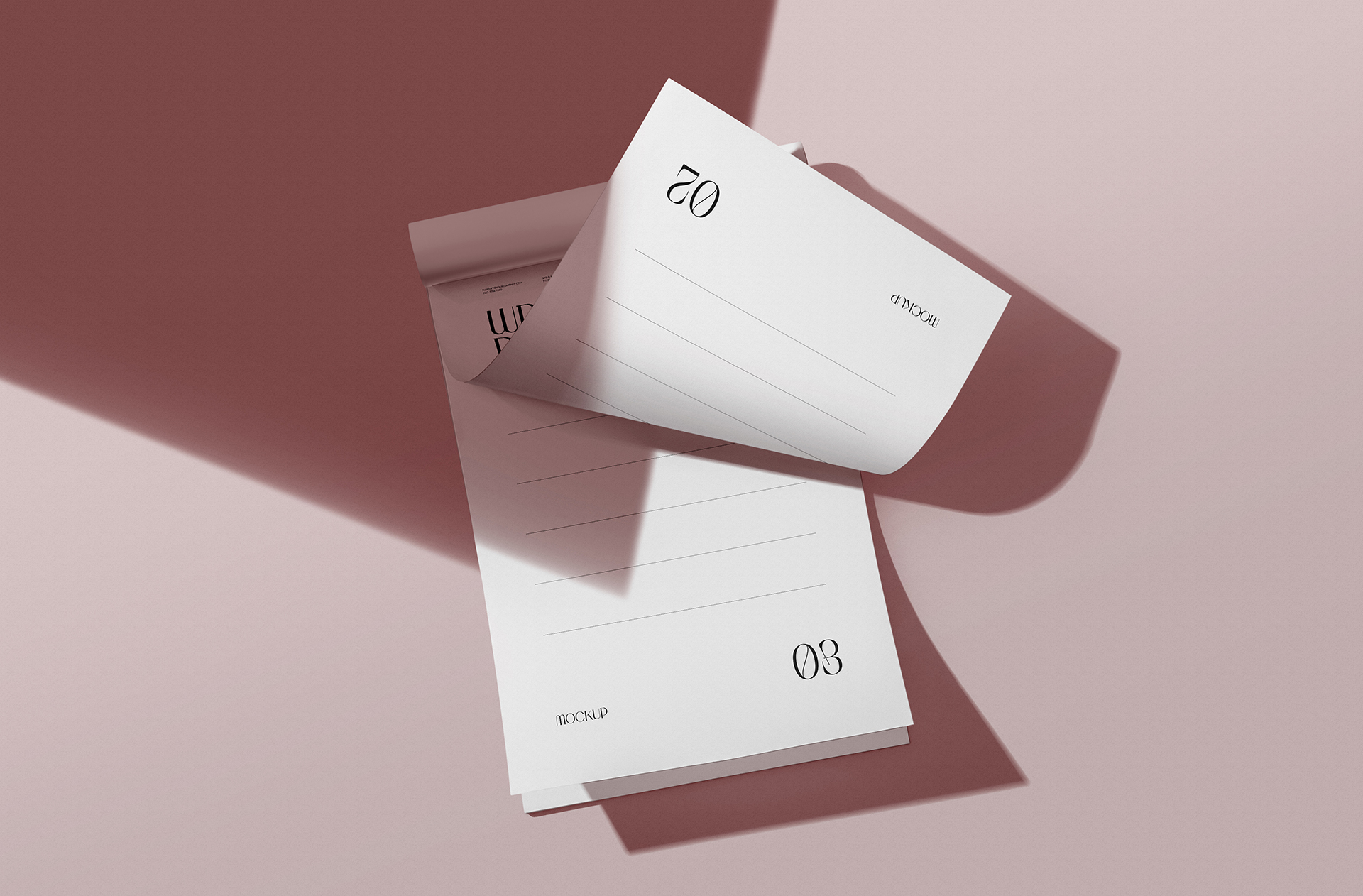 Realistic Writing Pad Mockup with Page Flip Effect