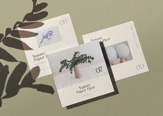 Square Paper Flyer Mockup with Minimalist Shadows