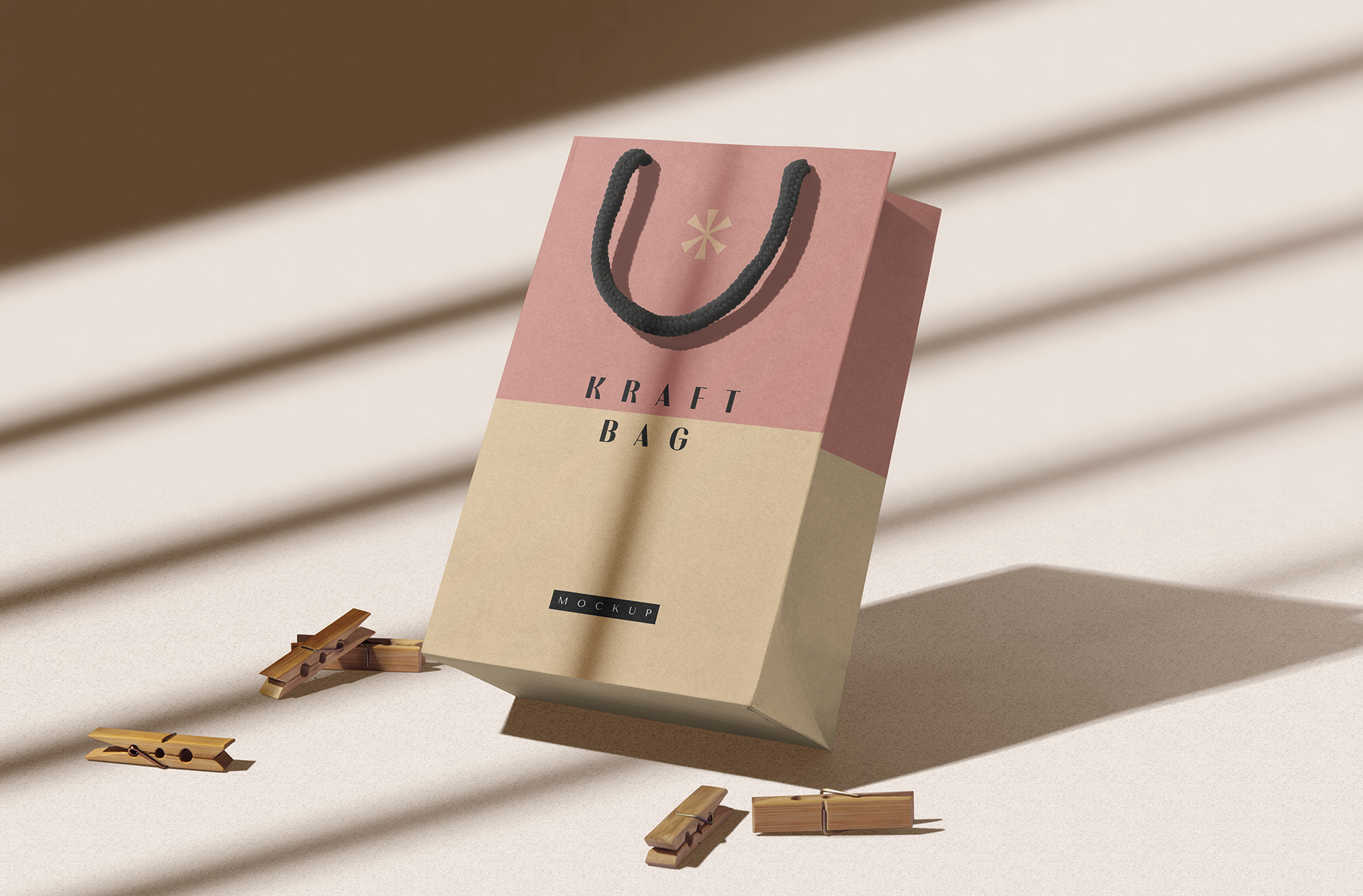 Realistic Kraft Paper Bag Mockup with Shadows