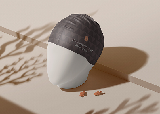 Realistic Silicone Swimming Cap Mockup with Shadows