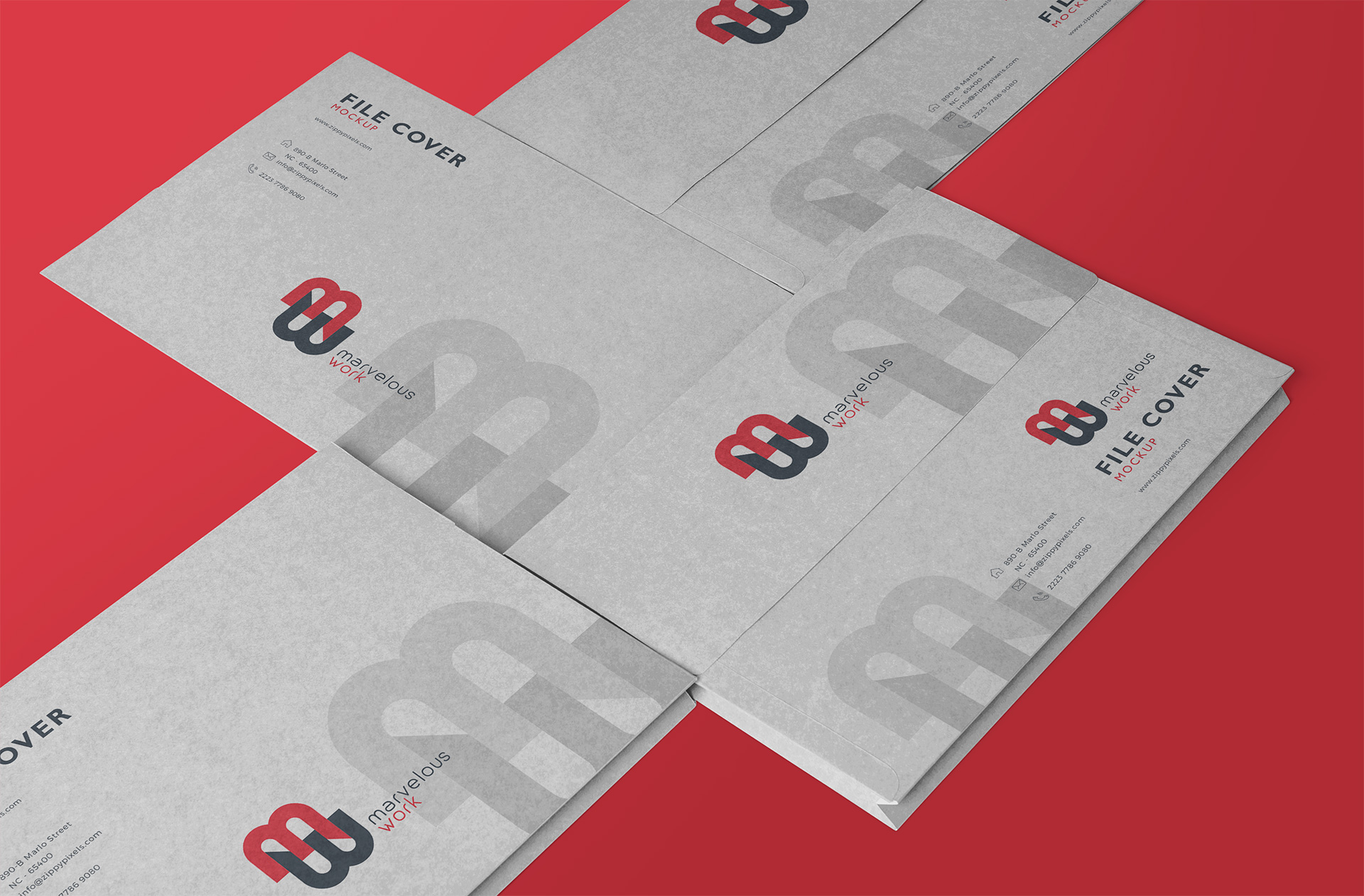 Stacked Kraft File Folders Mockup with Branding