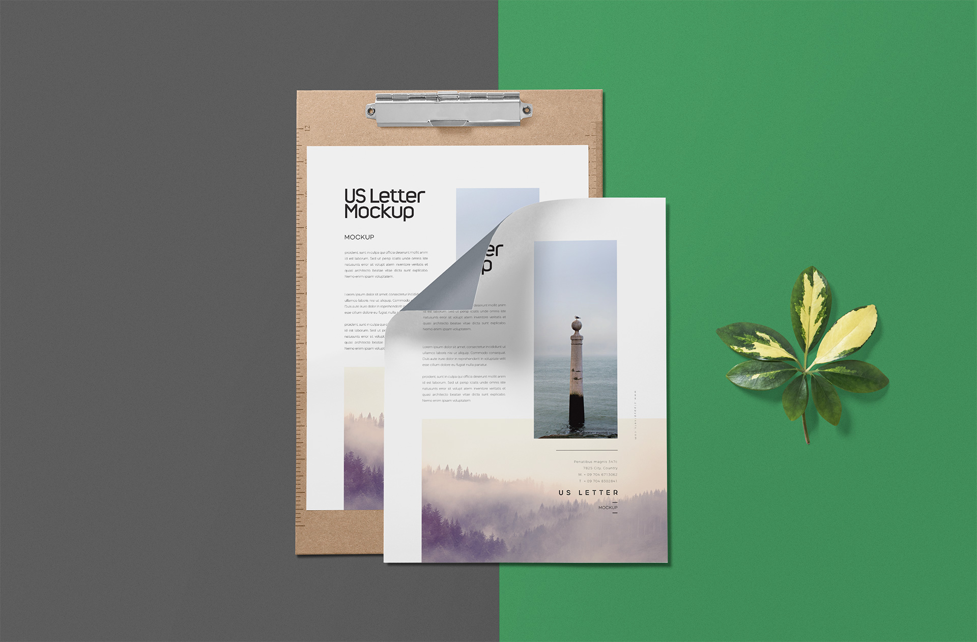 Realistic US Letter Paper Mockup with Clipboard