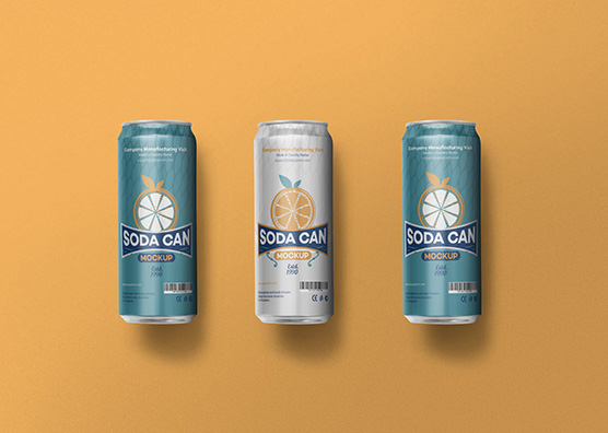 Photorealistic Soda Can Mockup with Three Cans