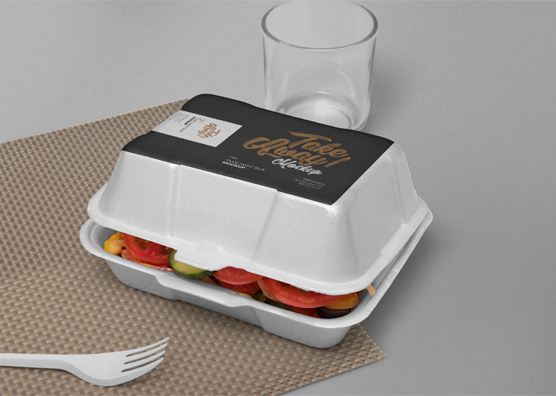 Open Styrofoam Takeaway Food Box Mockup with Fresh Meal