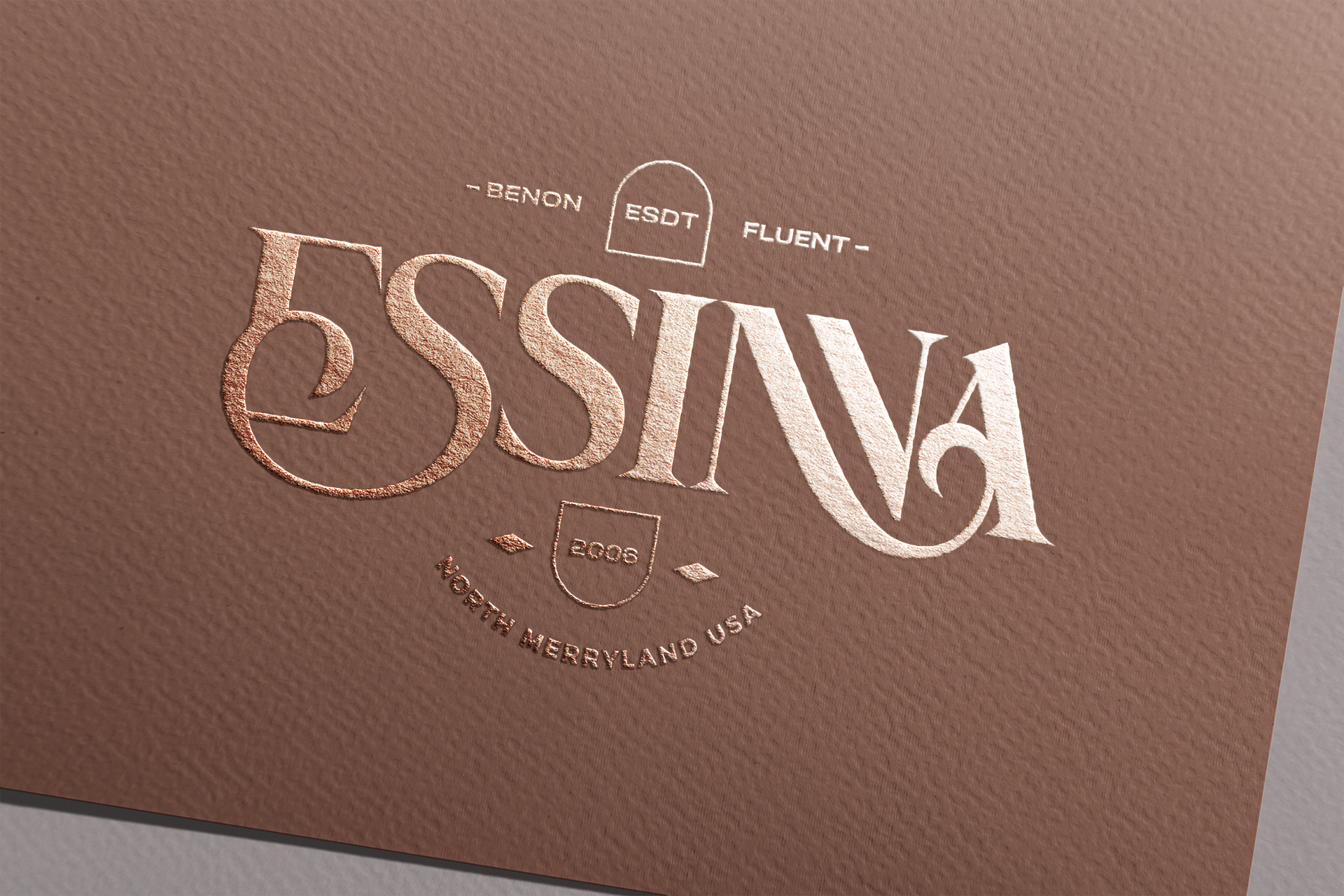 Rose Gold Foil Logo Mockup on Brown Paper