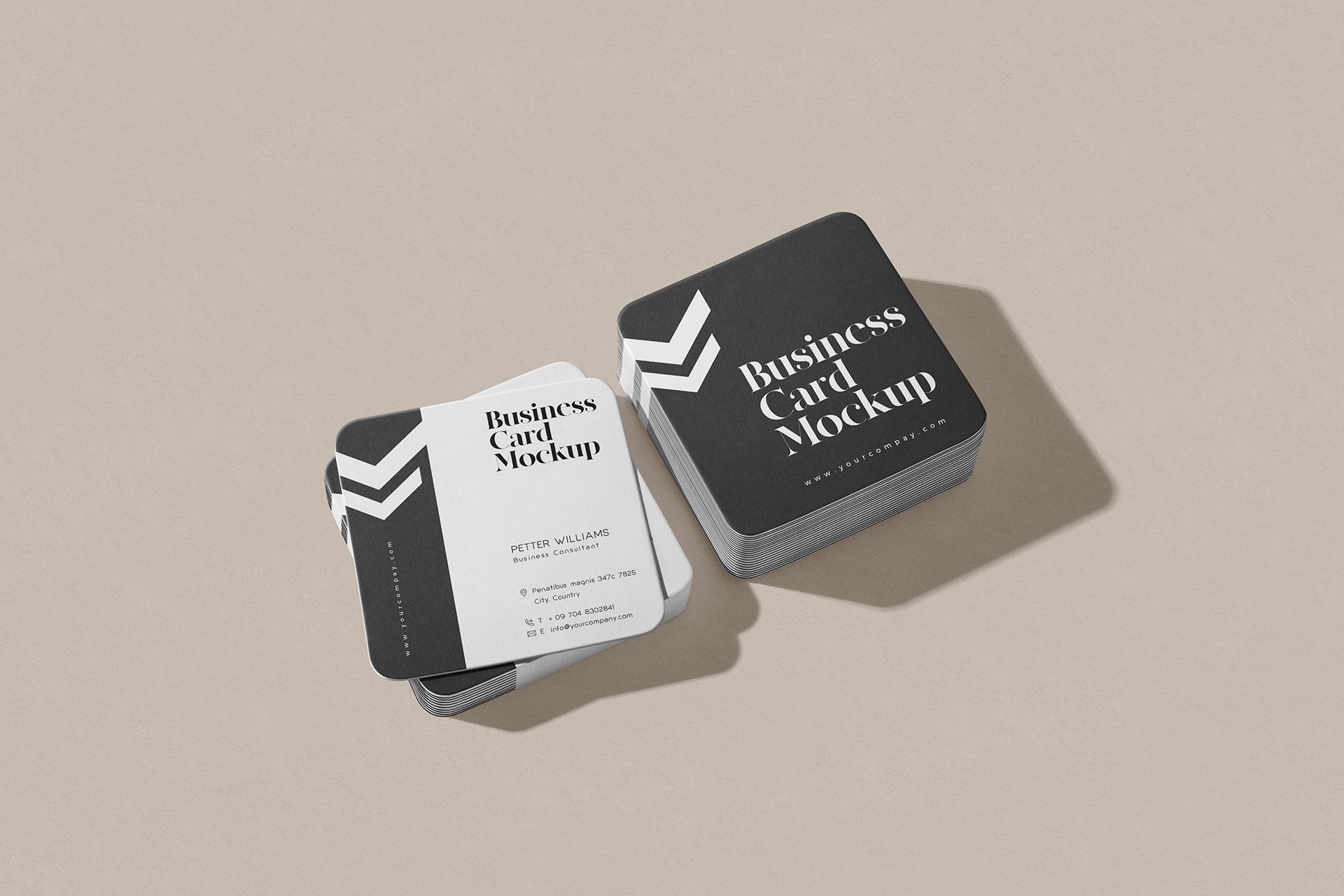 Rounded Square Business Card Stack Mockup