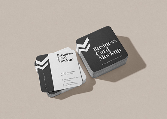 Rounded Square Business Card Stack Mockup