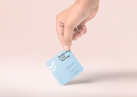 Rounded Square Business Card in Hand Mockup