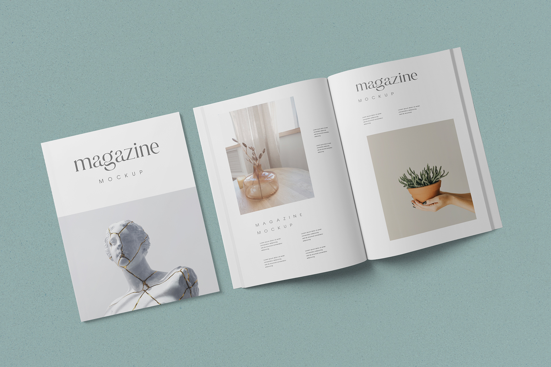 Flat Lay Magazine Mockup with Pages