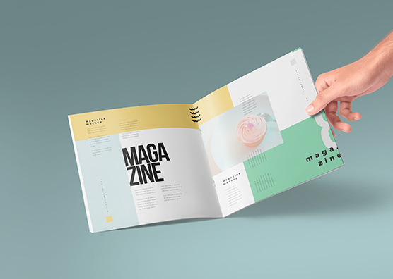 Floating Open Square Magazine Mockup